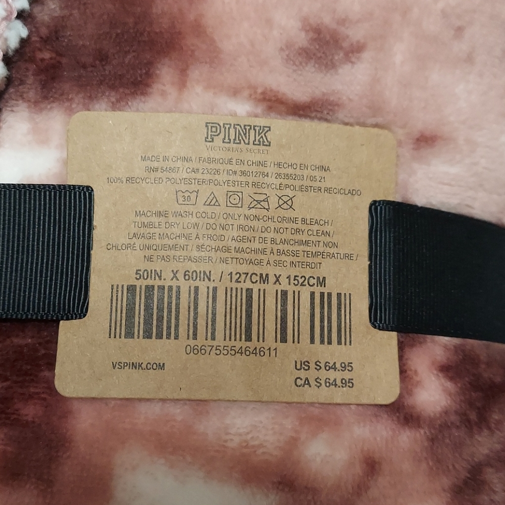 SOLD NWT PINK Tie-Dye Burgundy Sherpa Blanket - Picture 4 of 4